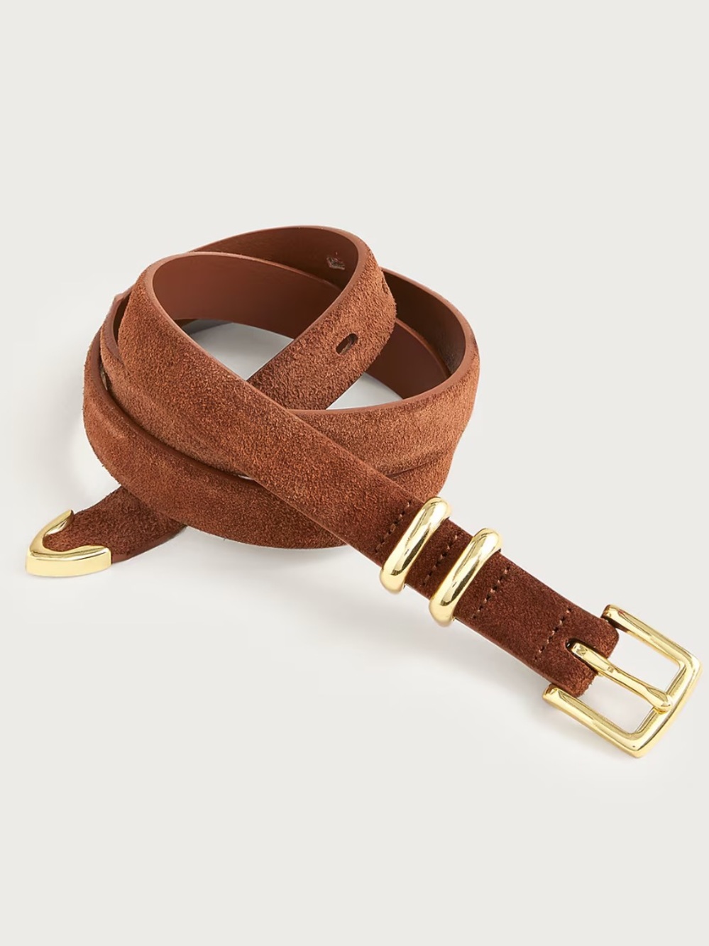 NWT J.Crew Thin Brown Suede Belt with Gold Hardware